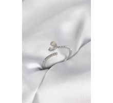 Gümüş Renk Pirinç Kuyruklu Kalp Model Kadın Yüzük - TJ-BYK4065