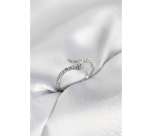 Gümüş Renk Yılan Model Zirkon Taşlı Kadın Yüzük - TJ-BYK4071