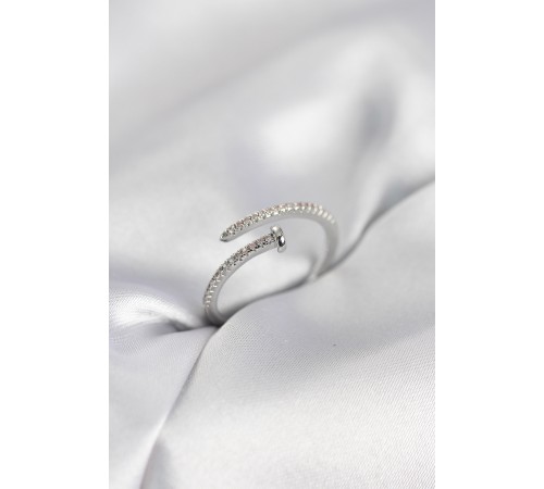 Çivi Model Zirkon Taşlı Gümüş Renk Kadın Yüzük - TJ-BYK4075