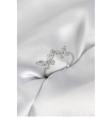 Kelebek Model Zirkon Taşlı Gümüş Renk Kadın Yüzük - TJ-BYK4077