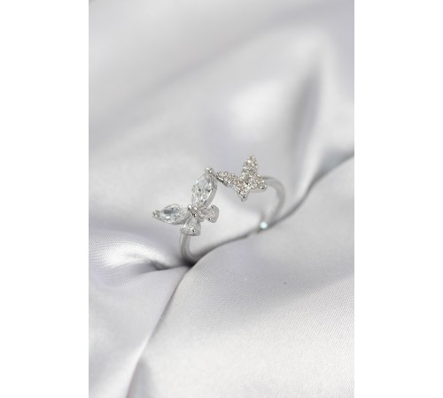 Kelebek Model Zirkon Taşlı Gümüş Renk Kadın Yüzük - TJ-BYK4077