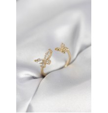 Kelebek Model Zirkon Taşlı Gold Renk Kadın Yüzük - TJ-BYK4078