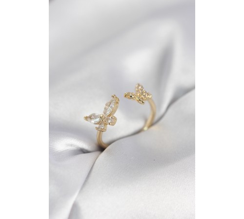 Kelebek Model Zirkon Taşlı Gold Renk Kadın Yüzük - TJ-BYK4078
