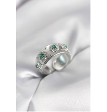 Yeşil Zirkon Taşlı Gümüş Renk Vintage Kadın Yüzük - TJ-BYK4083