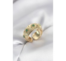 Yeşil Zirkon Taşlı Gold Renk Vintage Kadın Yüzük - TJ-BYK4084