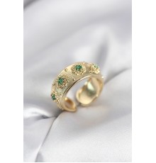Yeşil Zirkon Taşlı Gold Renk Vintage Kadın Yüzük - TJ-BYK4084