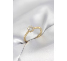 Tek Taş Model Gold Renk Zirkon Taşlı Kadın Yüzük - TJ-BYK4088
