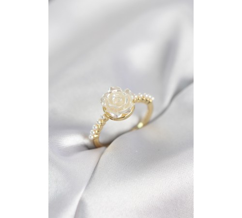 Gold Renk Gül Model İncili Kadın Yüzük - TJ-BYK4094