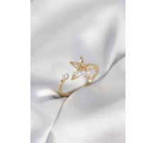 Lotus Model Zirkon Taşlı Gold Renk Kadın Yüzük - TJ-BYK4095