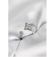 Gümüş Renk Köşeli Yonca Model Zirkon Taşlı Kadın Yüzük - TJ-BYK4098