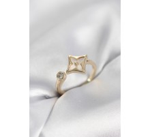 Gold Renk Köşeli Yonca Model Zirkon Taşlı Kadın Yüzük - TJ-BYK4099