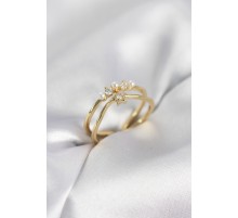 Gold Renk İncili Yıldız Model Zirkon Taşlı Kadın Yüzük - TJ-BYK4101