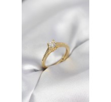 Tek Taş Gold Renk Zirkon Taşlı Model Kadın Yüzük - TJ-BYK4105