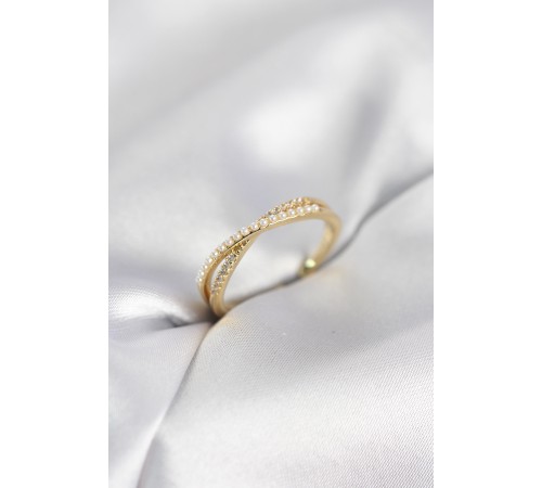 İncili ve Zirkon Taşlı Gold Renk Kadın Yüzük - TJ-BYK4107