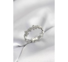 Gümüş Renk Sıralı Çiçek Model Zirkon Taşlı Kadın Yüzük - TJ-BYK4108