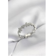 Gümüş Renk Sıralı Çiçek Model Zirkon Taşlı Kadın Yüzük - TJ-BYK4108