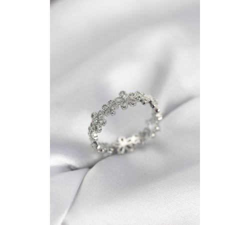 Gümüş Renk Sıralı Çiçek Model Zirkon Taşlı Kadın Yüzük - TJ-BYK4108