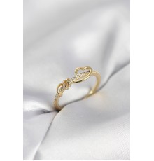 Sarmal Kalp Model Zirkon Taşlı Gold Renk Kadın Yüzük - TJ-BYK4119