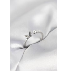 İncili Kelebek Model Gümüş Renk Pirinç Kadın Yüzük - TJ-BYK4120