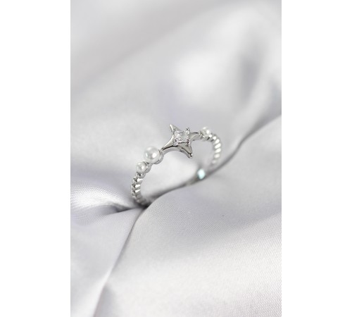 Minimal Kutup Yıldızı Model Zirkon Taşlı Gümüş Renk Kadın Yüzük - TJ-BYK4126