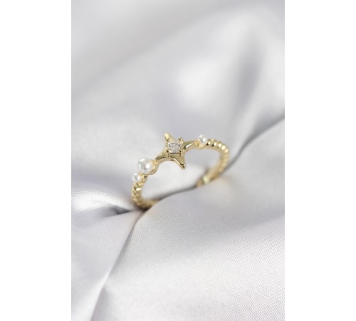 Minimal Kutup Yıldızı Model Zirkon Taşlı Gold Renk Kadın Yüzük - TJ-BYK4127