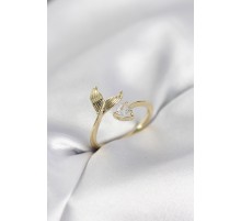 Balık Kuyruğu Model Gold Renk Zirkon Taşlı Kadın Yüzük - TJ-BYK4129