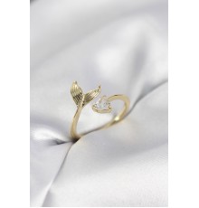 Balık Kuyruğu Model Gold Renk Zirkon Taşlı Kadın Yüzük - TJ-BYK4129