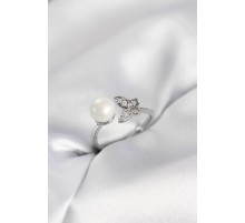 Kelebek İncili Model Gümüş Renk Zirkon Taşlı Kadın Yüzük - TJ-BYK4130