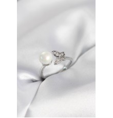 Kelebek İncili Model Gümüş Renk Zirkon Taşlı Kadın Yüzük - TJ-BYK4130