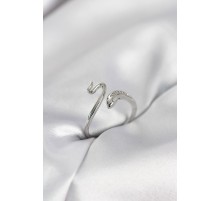 Gümüş Renk Yılan Model Zirkon Taşlı Kadın Yüzük - TJ-BYK4132