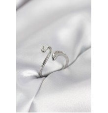 Gümüş Renk Yılan Model Zirkon Taşlı Kadın Yüzük - TJ-BYK4132