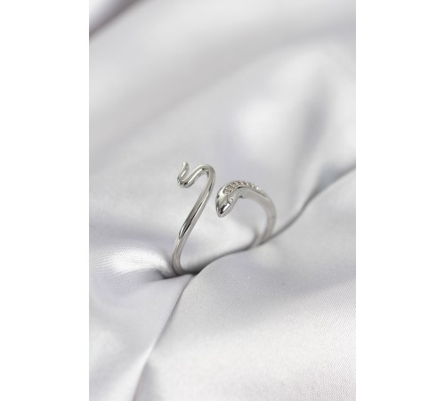 Gümüş Renk Yılan Model Zirkon Taşlı Kadın Yüzük - TJ-BYK4132