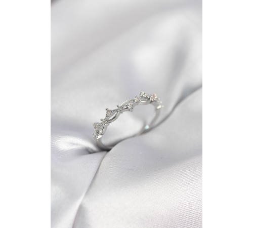 Zirkon Taşlı Pirinç Gümüş Renk Kadın Yüzük - TJ-BYK4136