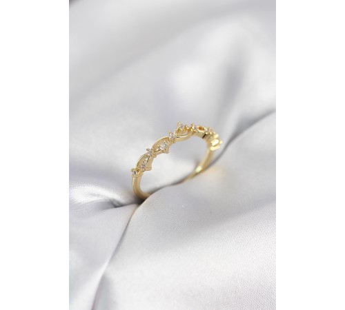 Zirkon Taşlı Pirinç Gold Renk Kadın Yüzük - TJ-BYK4137