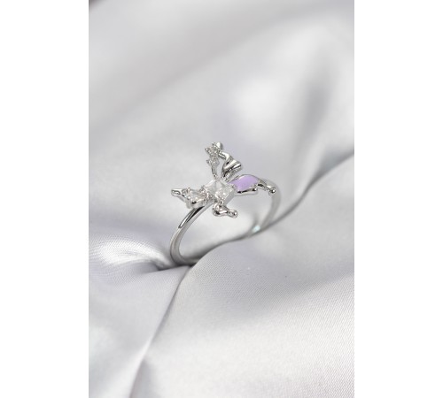 Gümüş Renk Kelebek Model Zirkon Taşlı Kadın Yüzük - TJ-BYK4138