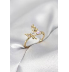 Gold Renk Kelebek Model Zirkon Taşlı Kadın Yüzük - TJ-BYK4139