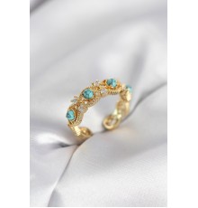 Mavi Taşlı Gold Renk Vintage Kadın Yüzük - TJ-BYK4141