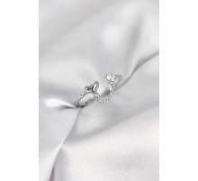 Zincir Sallantılı Kalp Model Gümüş Renk Kadın Yüzük - TJ-BYK4142