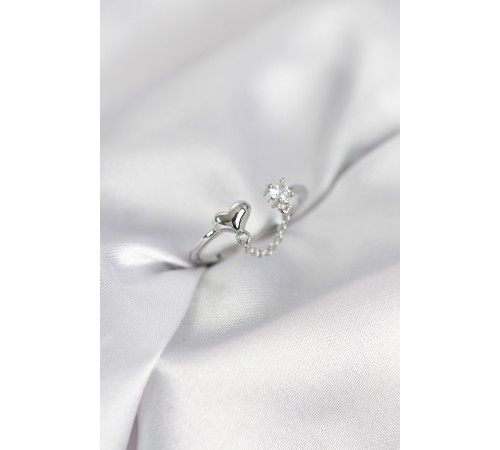 Zincir Sallantılı Kalp Model Gümüş Renk Kadın Yüzük - TJ-BYK4142