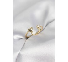 Zincir Sallantılı Kalp Model Gold Renk Kadın Yüzük - TJ-BYK4143