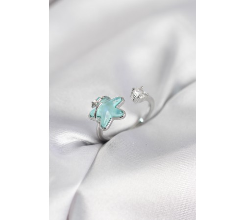 Gümüş Renk Turkuaz Yıldız Model Kadın Yüzük - TJ-BYK4146