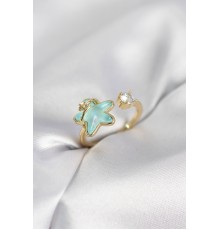 Gold Renk Turkuaz Yıldız Model Kadın Yüzük - TJ-BYK4147