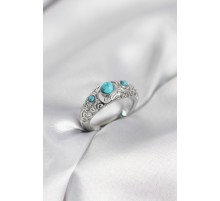 Vintage Model Mavi Taşlı Gümüş Renk Kadın Yüzük - TJ-BYK4148