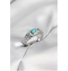 Vintage Model Mavi Taşlı Gümüş Renk Kadın Yüzük - TJ-BYK4148