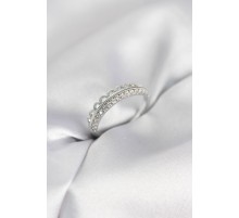 Motif Desenli Gümüş Renk Zirkon Taşlı Kadın Yüzük - TJ-BYK4150