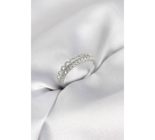 Motif Desenli Gümüş Renk Zirkon Taşlı Kadın Yüzük - TJ-BYK4150