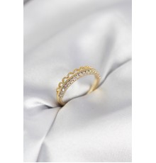 Motif Desenli Gold Renk Zirkon Taşlı Kadın Yüzük - TJ-BYK4151