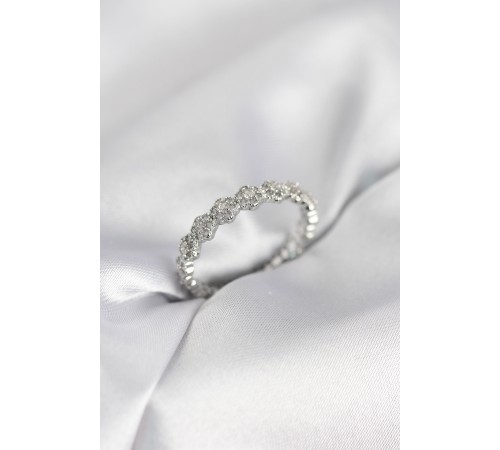 Sıralı Çiçek Model Gümüş Renk Zirkon Taşlı Kadın Yüzük - TJ-BYK4156