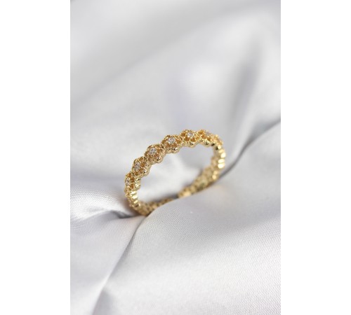 Sıralı Çiçek Model Gold Renk Zirkon Taşlı Kadın Yüzük - TJ-BYK4157