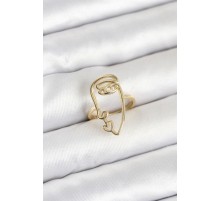 Pirinç Gold Renk Picasso Tarzı Tek Çizgi Yüz Model Kadın Yüzük - TJ-BYK4158